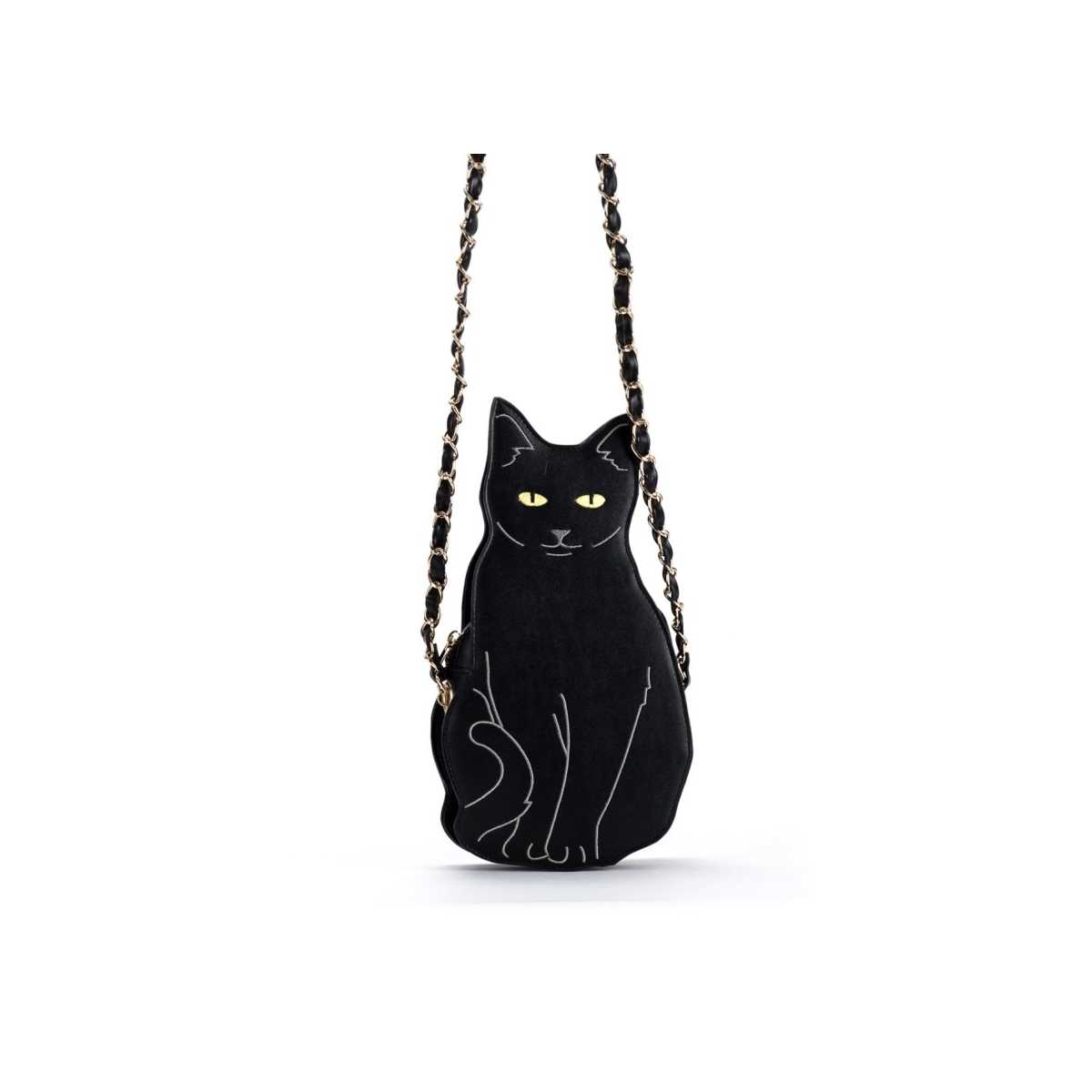 Black Cat Chain Shoulder Bag in PU Leather - CatsPlay ...