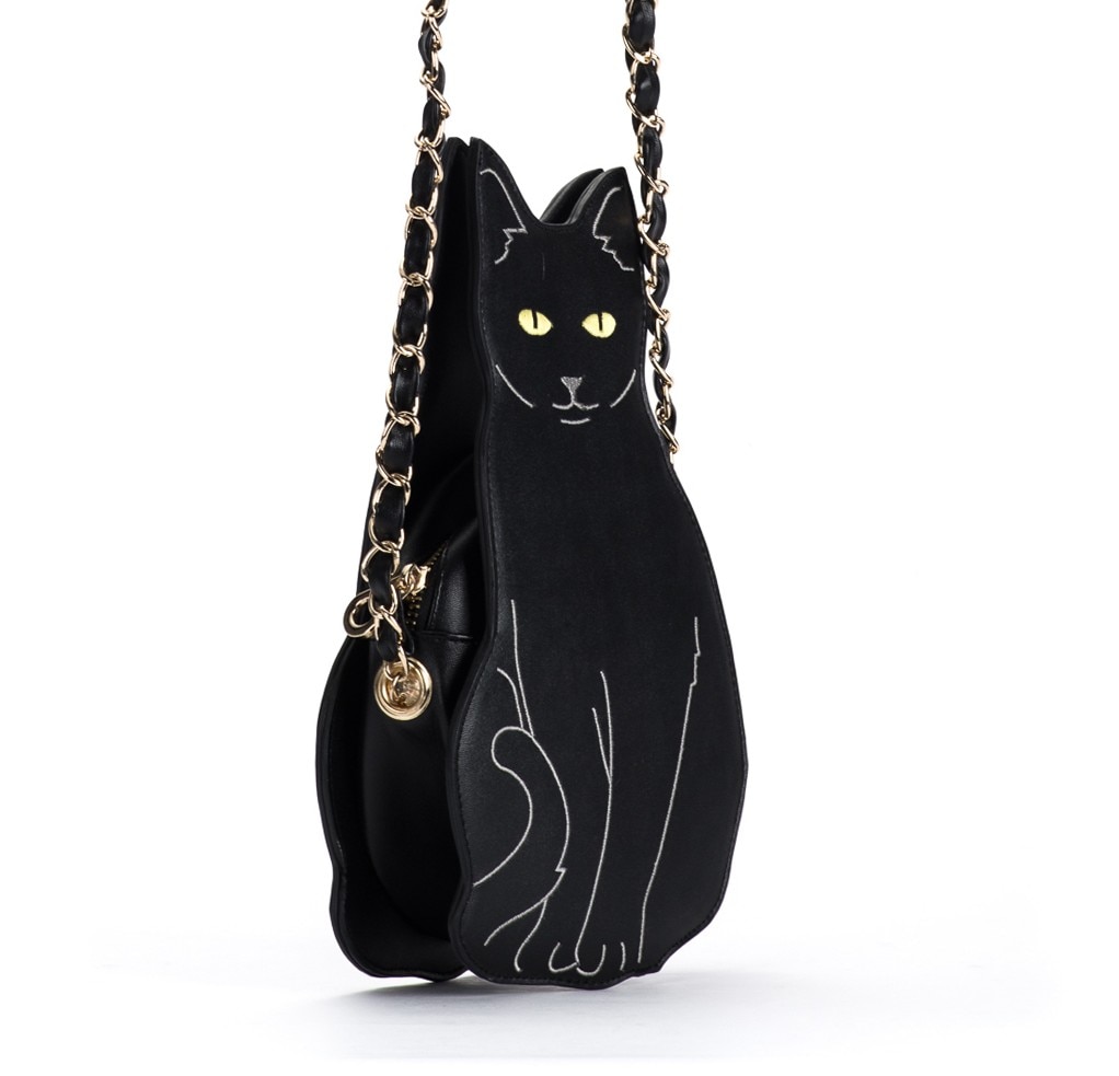 Black Cat Chain Shoulder Bag in PU Leather - CatsPlay Superstore