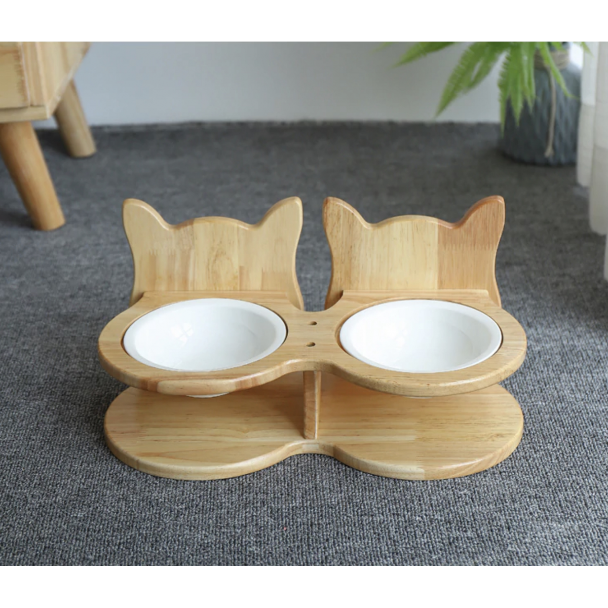 Solid Handcrafted Bamboo Wood Cat Feeder Stand with Bowls - 32957809028 ...