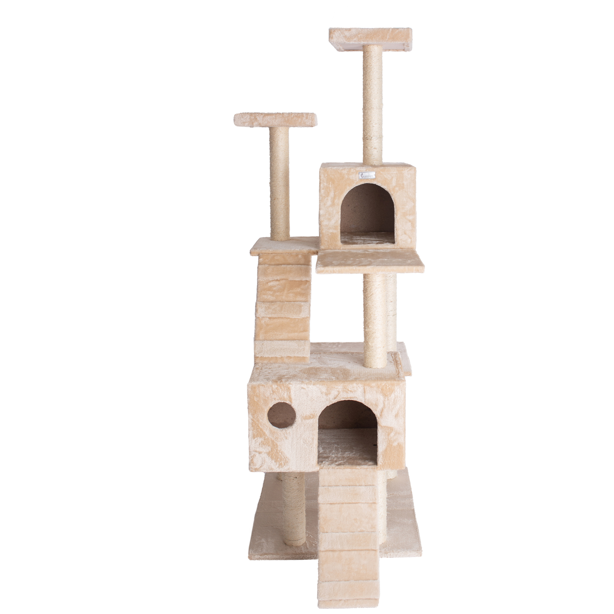 GeeWhiz 70-Inch Real Wood Cat Tree In Beige With Two Ramps & Condos ...