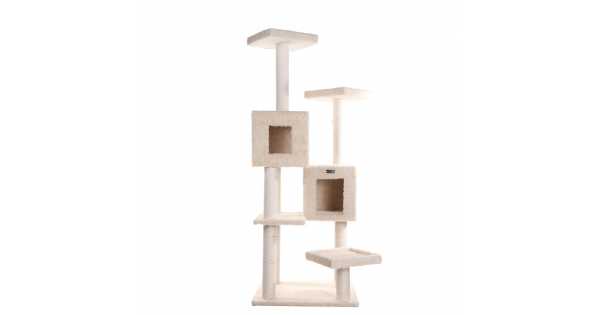 Cat's Dream Multi-Level Wood Cat Tree w Two Spacious Condos, Perches ...