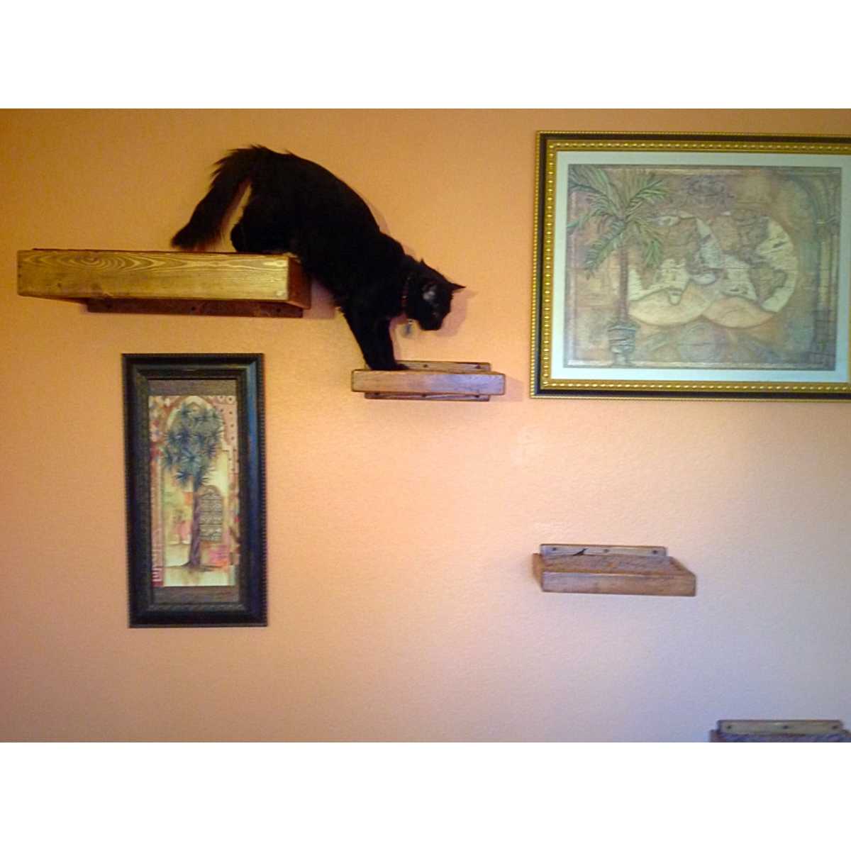 Artisan Made - (4) Floating Cat Wall Shelves + (1) Floating Cat Wall