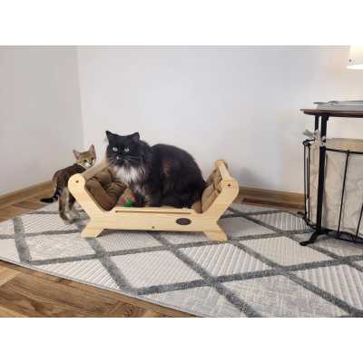 Handcrafted Wooden Frame Cat Bed with Pillow