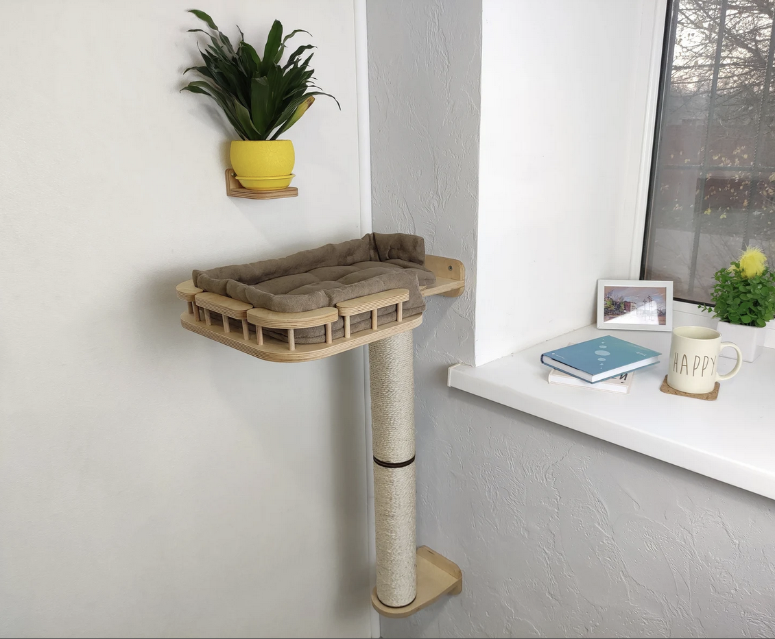 Wall Mounted Cat Scratching Post and Cat Bed with Pillow - 244 ...