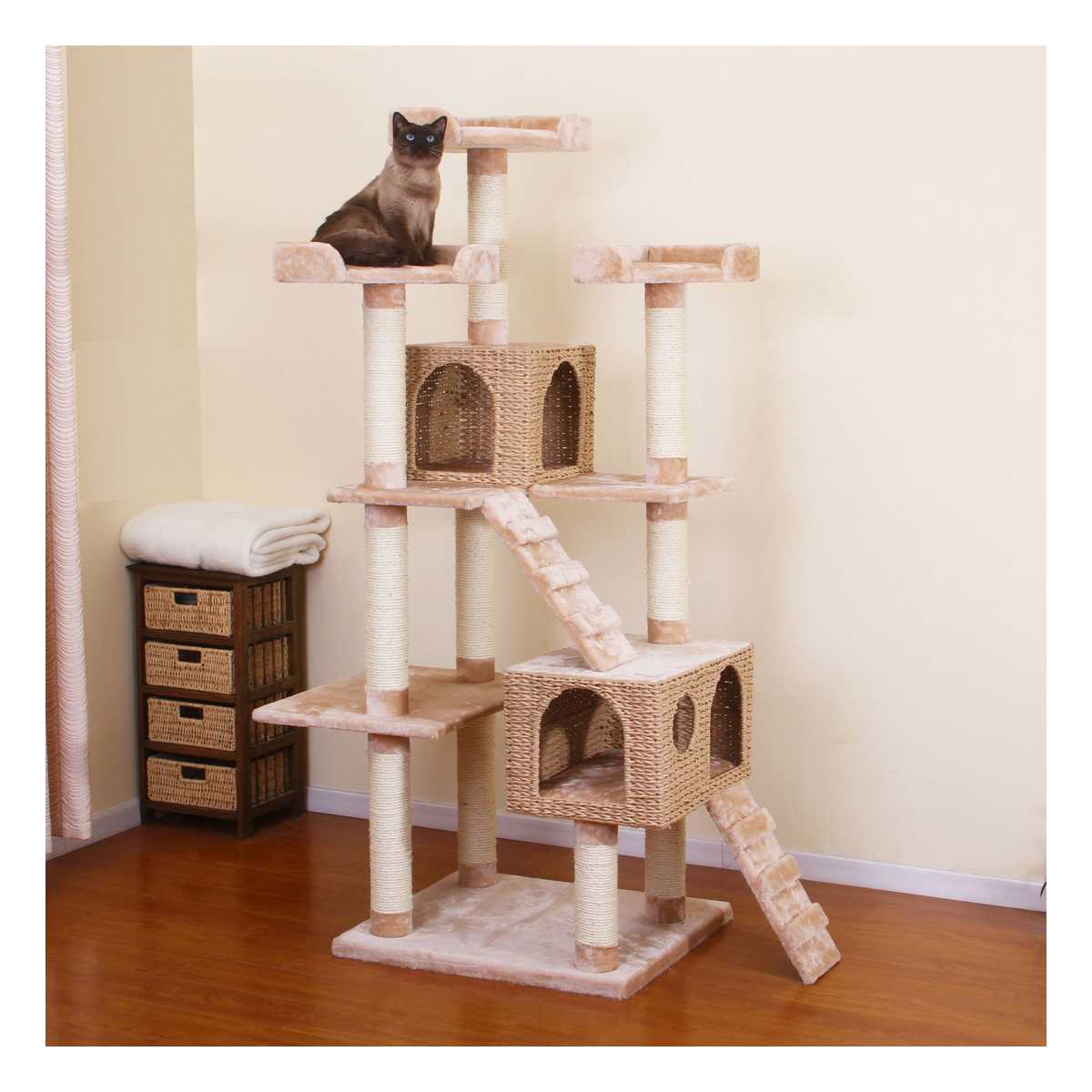 Towers Cat Gym with Woven Basket Condos CatsPlay Superstore