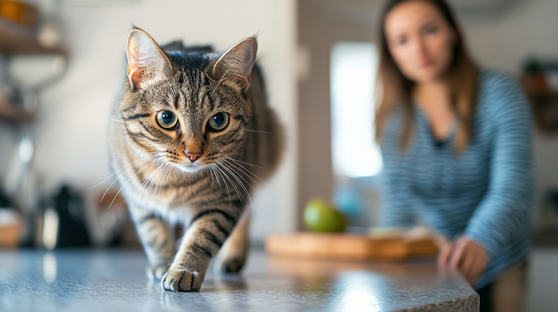 cat walking on kitchen counter